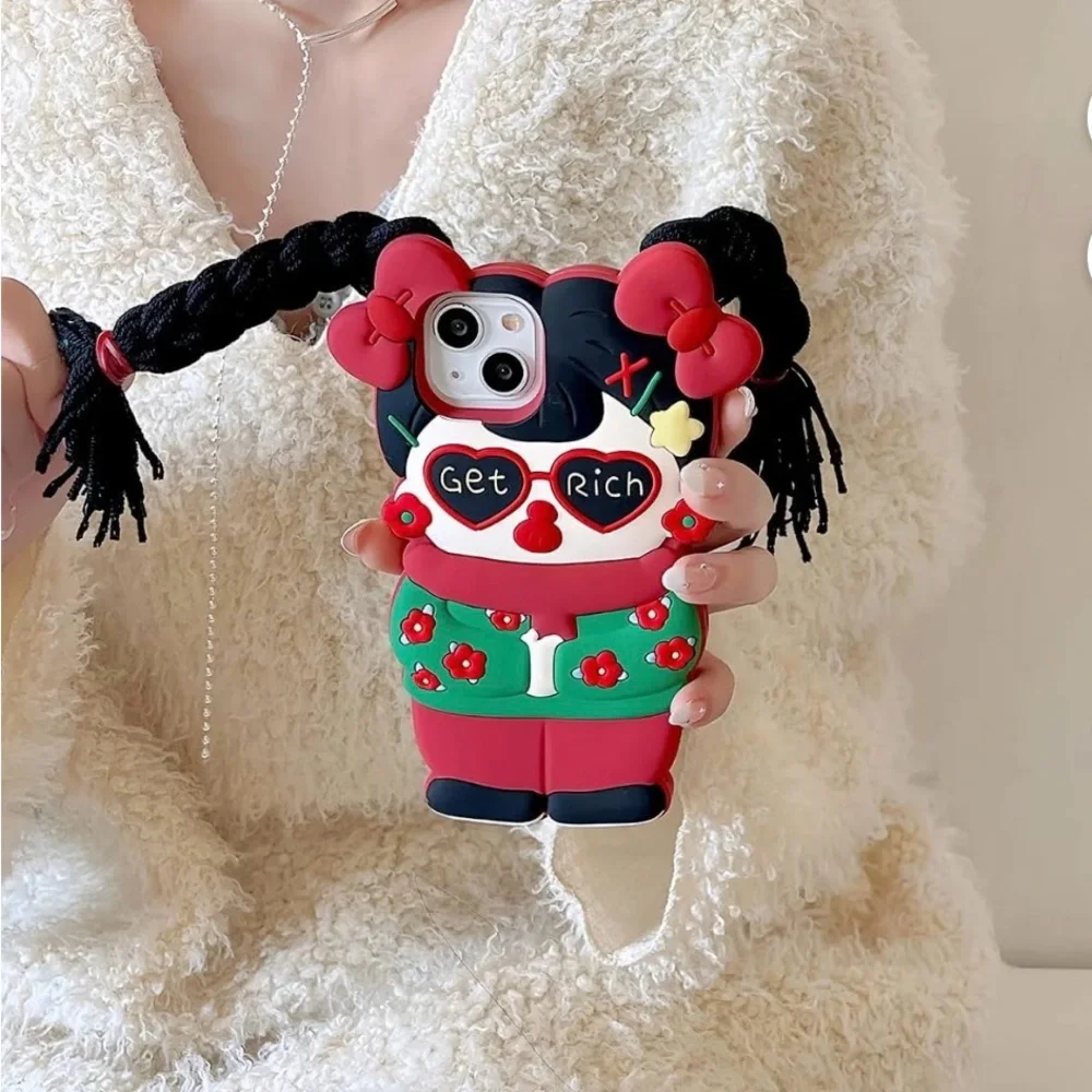 13 Pro Max Cute Cartoon Phone Case with Red and Black Accents